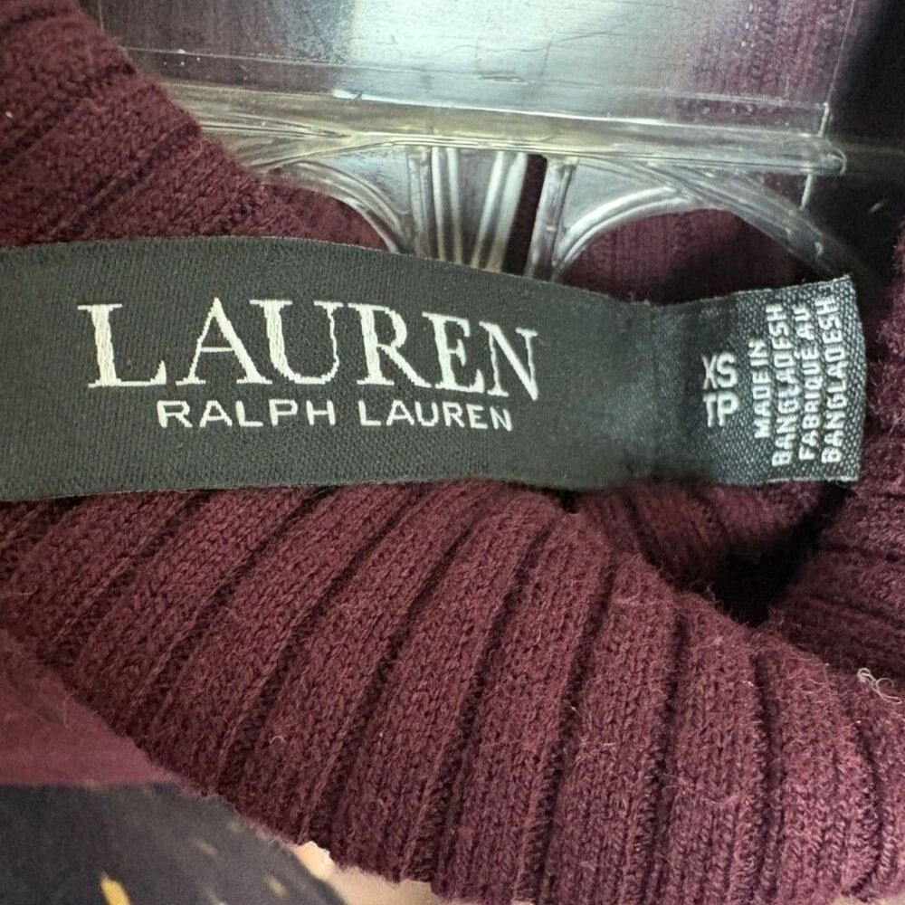 Lauren Ralph Lauren Turtleneck Sweater Burgundy Cotton Modal Nylon Ribbed Top XS - Picture 7 of 8